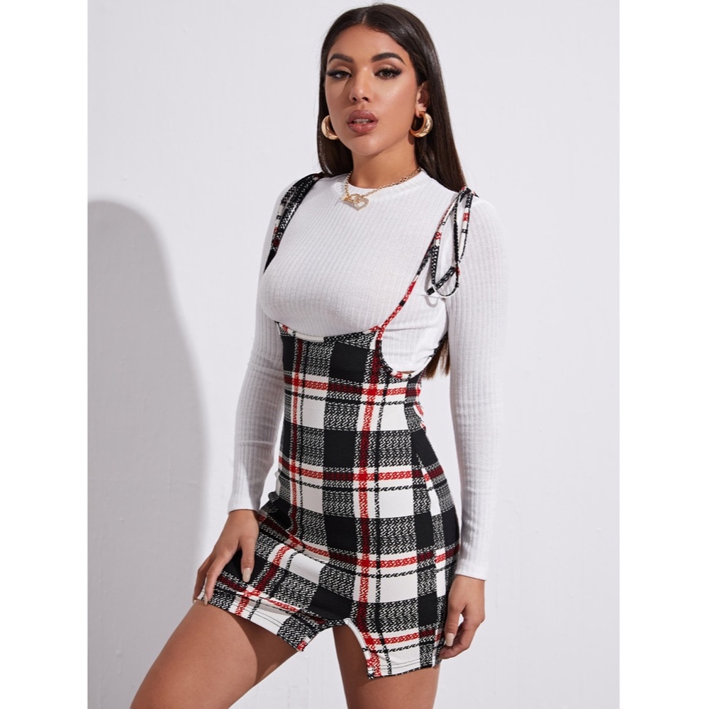 Plaid Pinacore Mini Dress - Picture 4 of 9